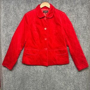 Talbots Velvet Quilted Jacket Womens 10 Red Diamond Stitch Peter Pan Collar Coat